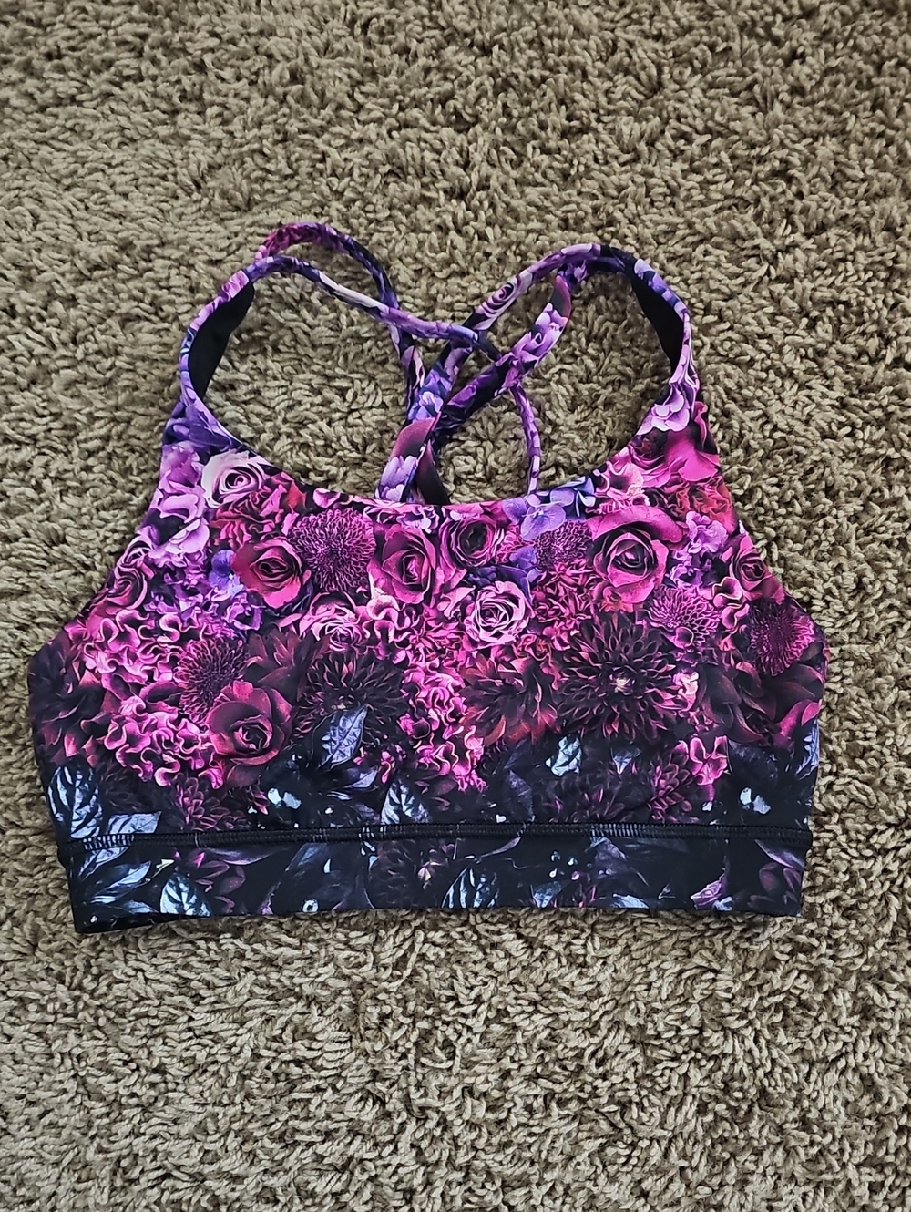 Lululemon Floral Print Strappy Sports Bra - Pink & Purple Size 4